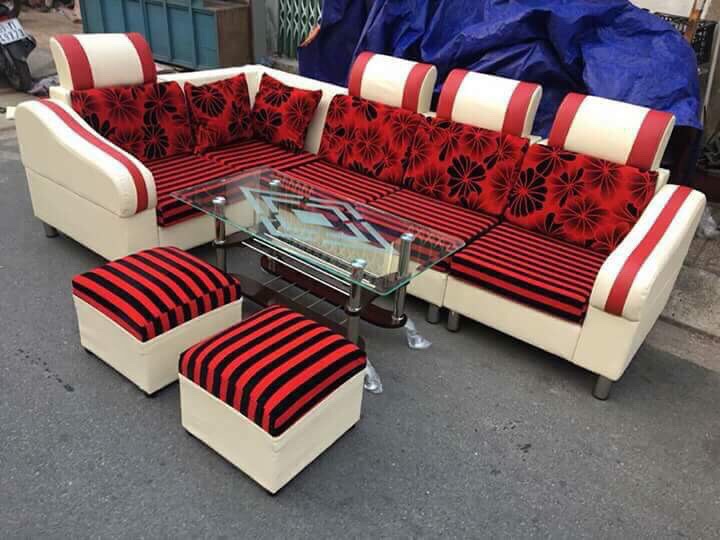 sofa cũ góc L màu trắng đỏ giá rẻ